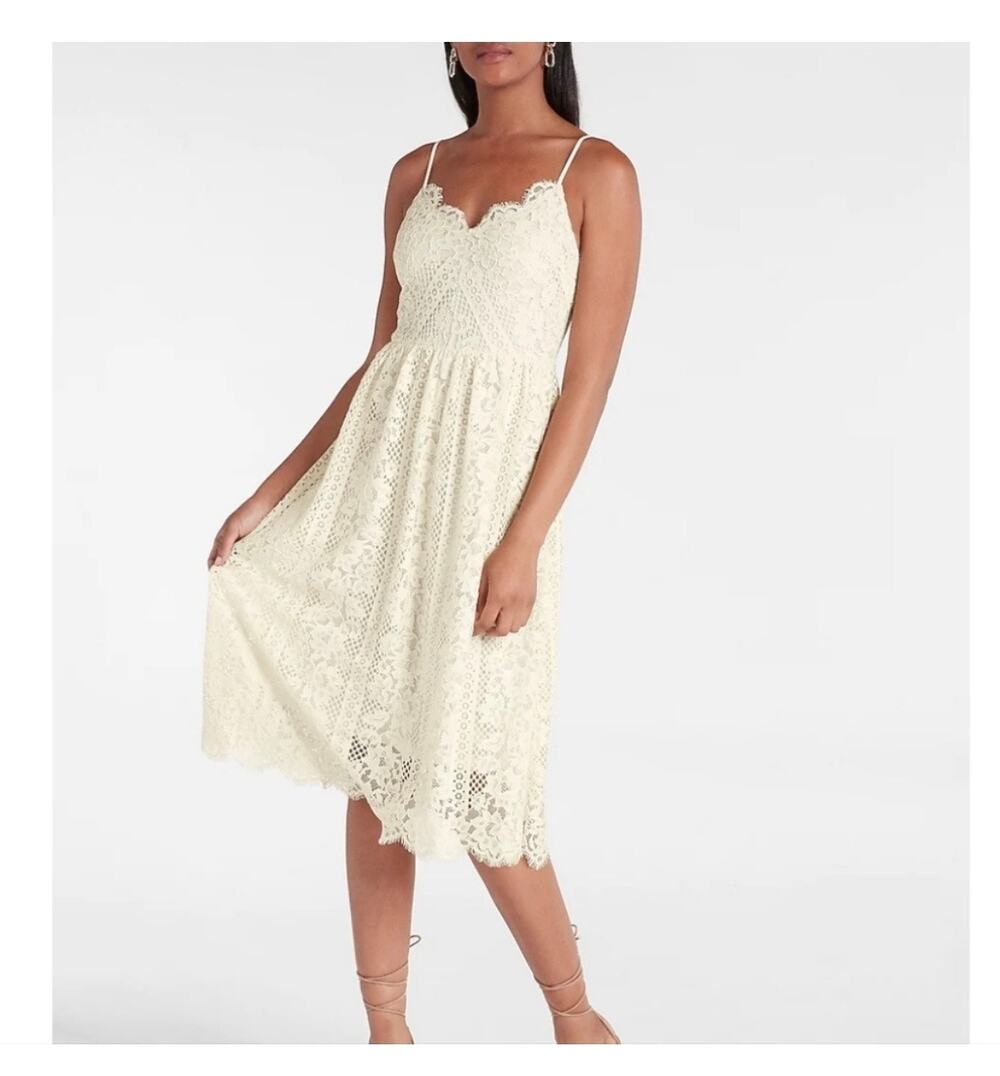 Express Cream Lace Sleeveless V-Neck Midi Dress Size M